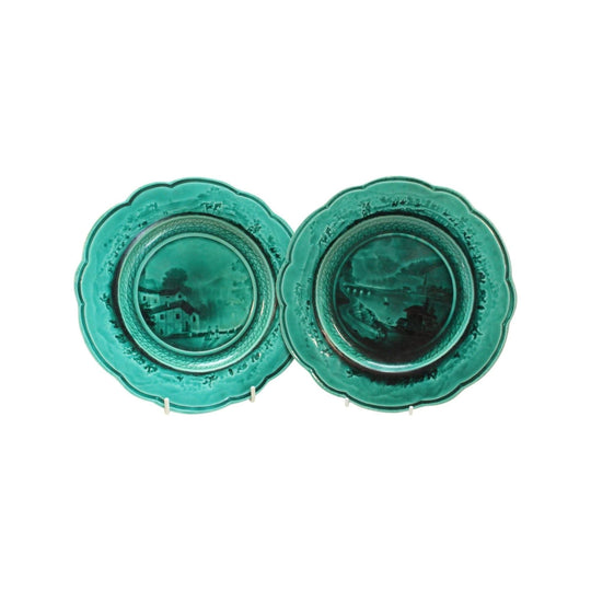 Pair of Rubelles Email Ombrant majolica plates