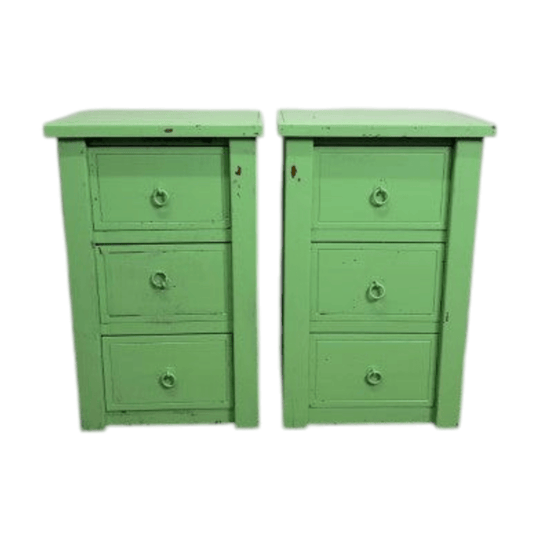 Pair of Shabby Chic Green Drawers / Cabinets