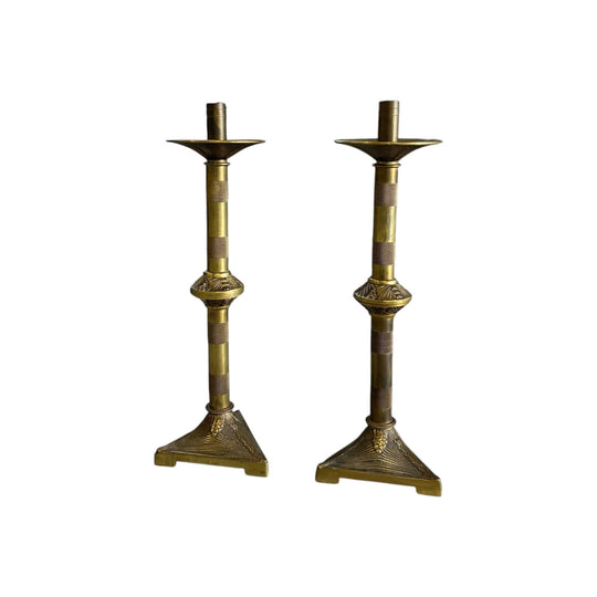 PAIR OF SOLID BRASS LATE 19TH CENTURY CANDLESTICKS