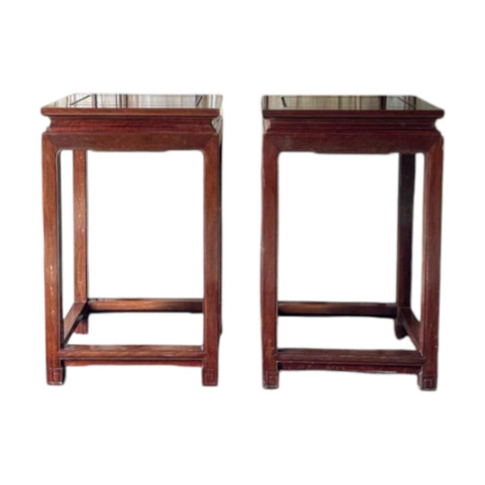 Pair Of Solid Mahogany Oriental Pedestal Tables