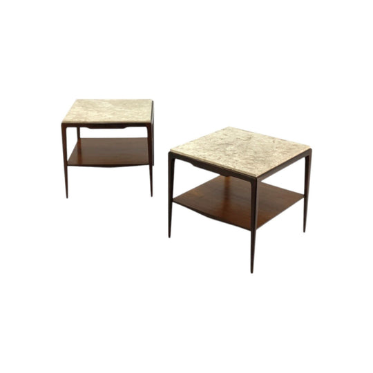Square Marble & Brazilian Rosewood Side Table by Giuseppe Scapinelli. Priced individually, sold as a pair. Brazil. Eternity Collections