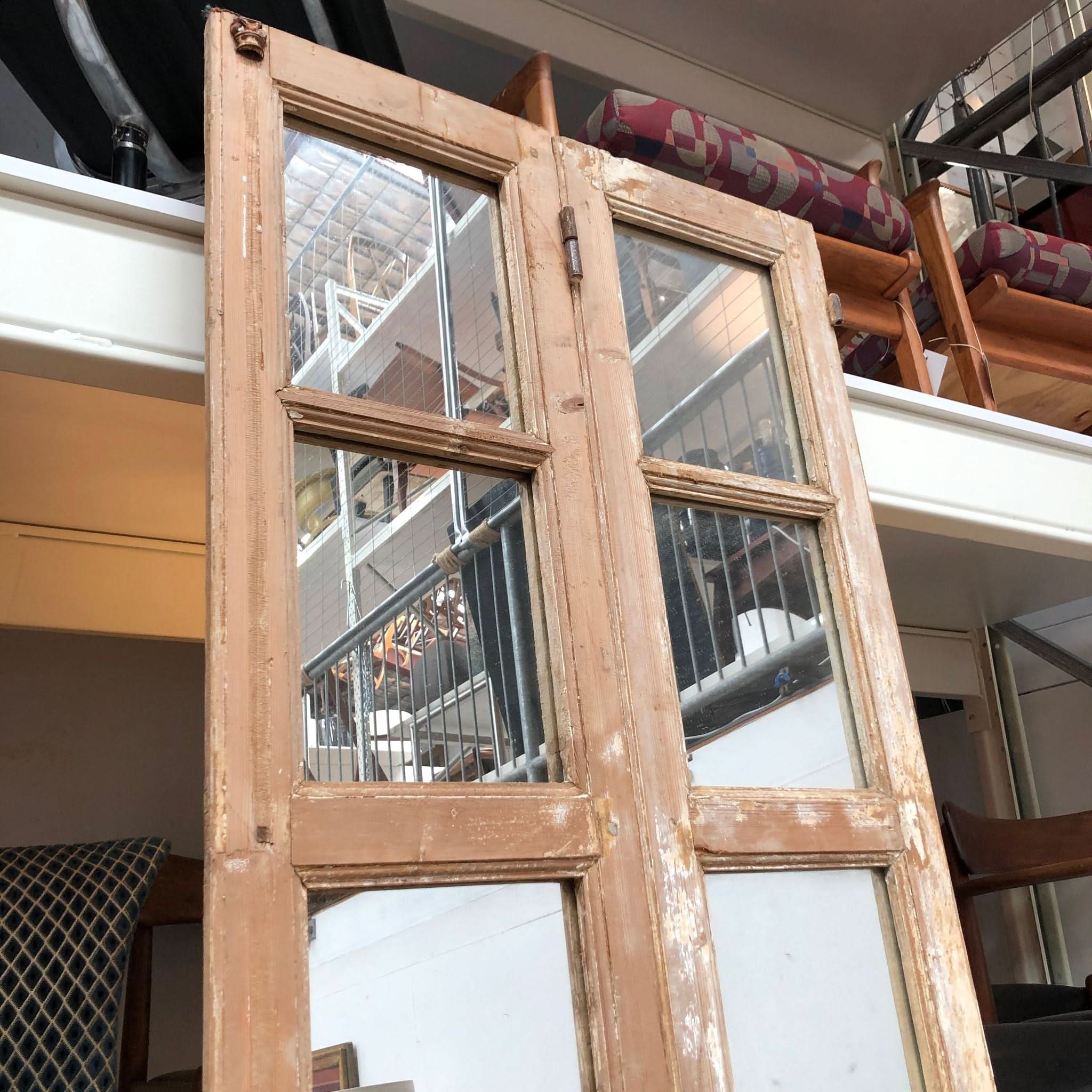 Pair Of Tall Vintage Rustic Folding Doors With Mirror Backs | Bazaa | Designer, Vintage and Antique Furniture