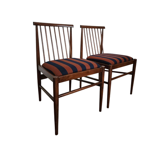 Pair of Upcycled Danish Chairs with Stripe Seats