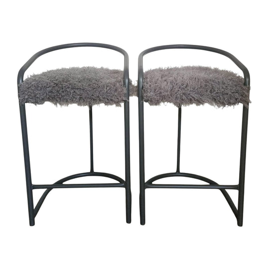 Pair of Upcycled Mongolian Faux Fur Curve Stools