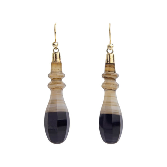 Pair of Victorian Banded Agate Drop Earrings