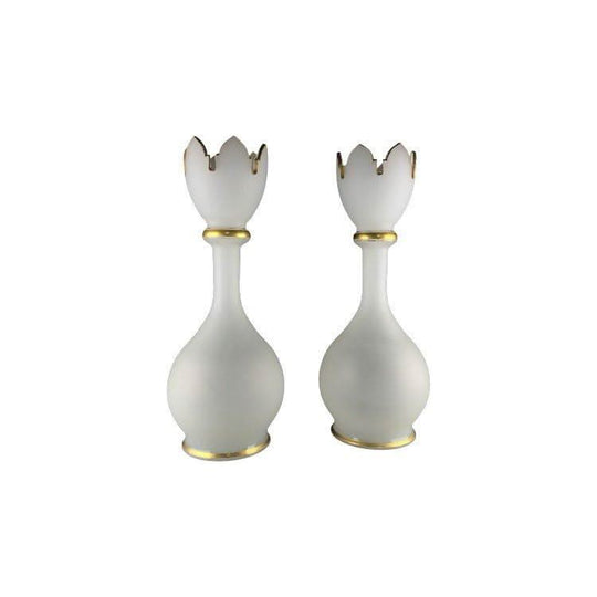 Pair of Victorian frosted vases, petal rims, c. 1860