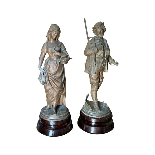 Pair of Vintage Brass Figures on Wooden Bases