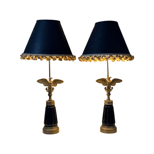 Pair Of Vintage Empire Revival Brass Eagle Table Lamps