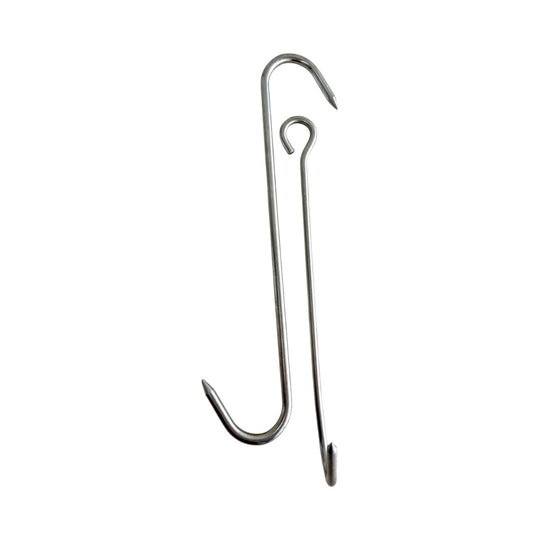Pair of Vintage French Polished Steel Butcher’s Hooks, Mid-Century