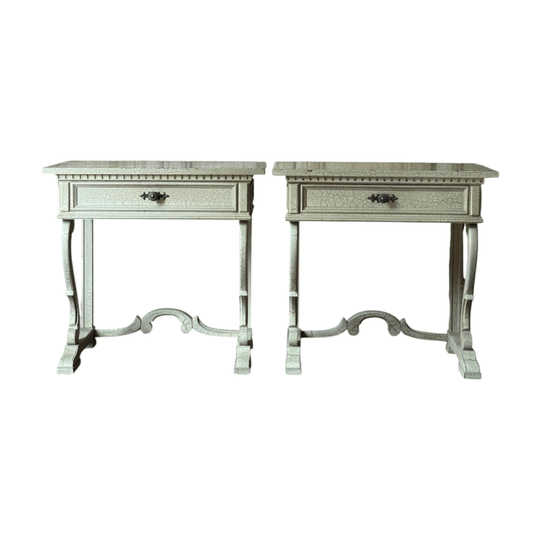 Pair Of Vintage French Style Crackle Painted Bedside Tables
