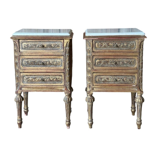 Pair of Vintage Louis XVI Style Marble Top Side Tables