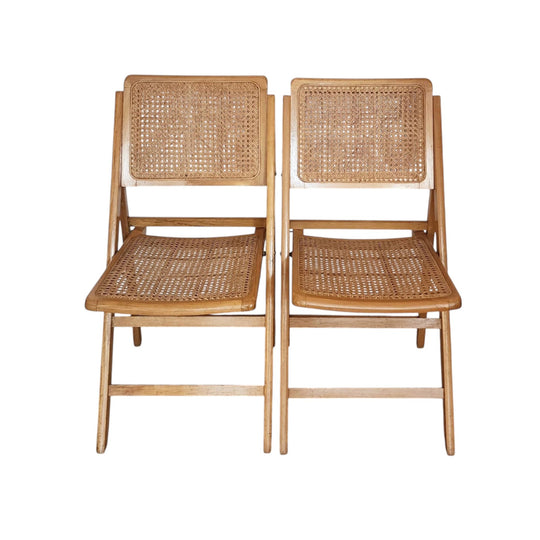 Pair of Vintage Midcentury Wicker Folding Dining Chairs