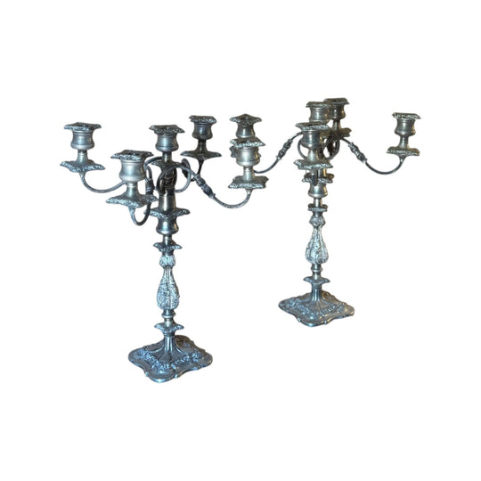 Pair of Vintage Victorian Silver-Plated 5-Arm Candelabras
