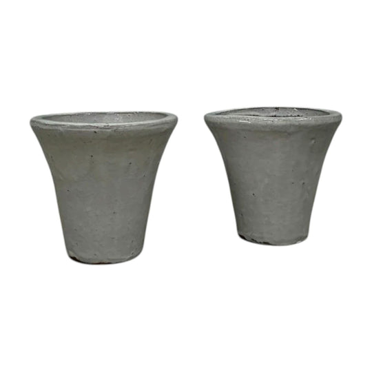 Pair of Vintage White-Glazed Ceramic Planters with Aged Crackle Glaze