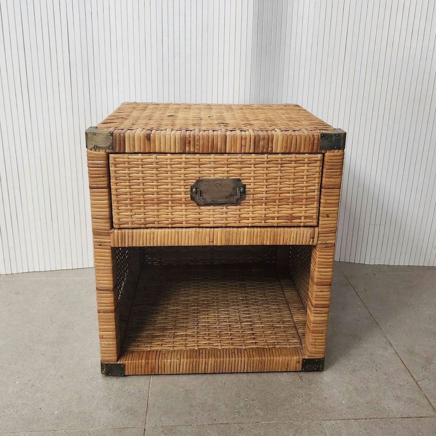 Home Pair of Vintage Wicker Rattan Bedside Tables