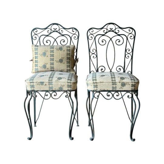 Pair of Vintage Wrought Iron Garden Chairs