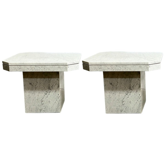 Pair Post Modern Marble Square Hexagonal Side Tables*