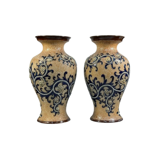 Pair Royal Doulton George Tinworth  Stoneware Vases, c.1900