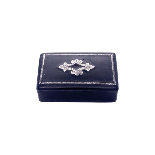 Paper Mache Snuff Box with Silver Inlay, c.1870