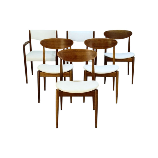 Parker Teak Dining Chairs. Set of 6 - 4 x Model 107 Match Sticks and 2 x Carvers