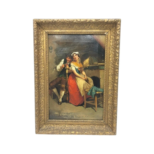 Peluso (Francesco, 1836-1916). An Italian Spinner and her Sweetheart, oil on canvas