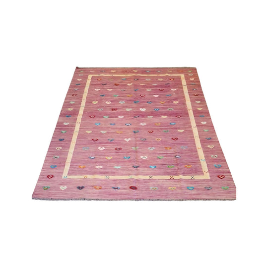 Persian Hand-Knotted Barjesteh Kilim Rug - Pink