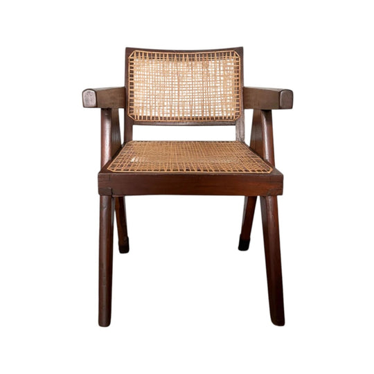 Pierre Jeanneret Teak Office Cane Chair PJ-SI-28 circa 1953-54