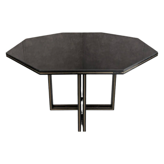 Pierre Vandel Octagonal Dining Table in Black Glass and Aluminium c.1980 | Bazaa | Designer, Vintage and Antique Furniture