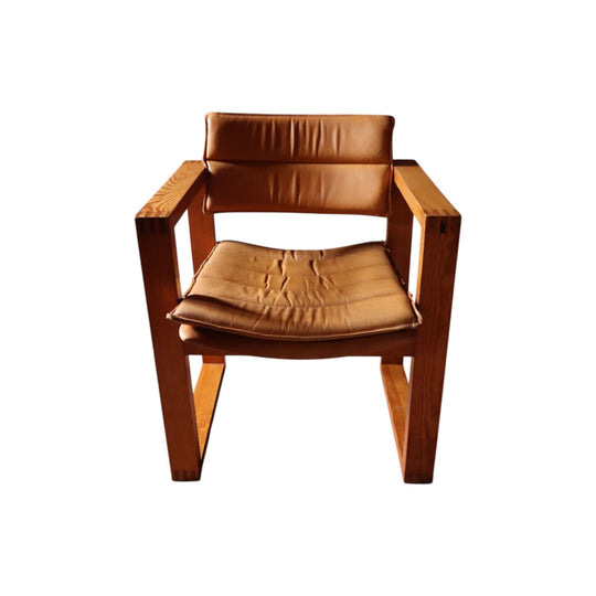 Pine Leather Arm Chair by Ate Van Apeldoorn