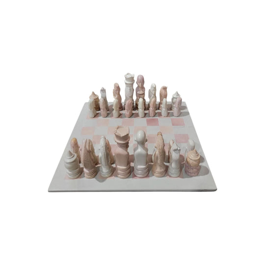 Pink and White Inlaid Stone Chess Set