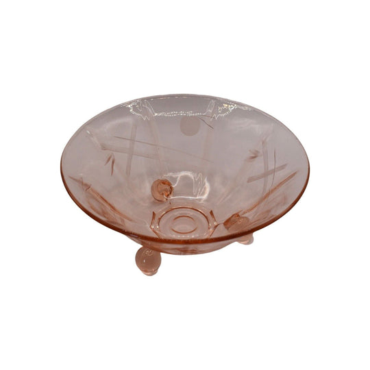 Pink Depression Etched Glass footed bowl.