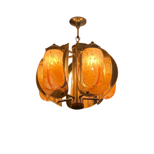 Pink Murano, Chrome & Brass Chandeliers - Toni Zuccheri, 60's