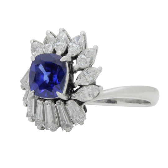 Platinum, Diamond and Cambodian Sapphire Ring