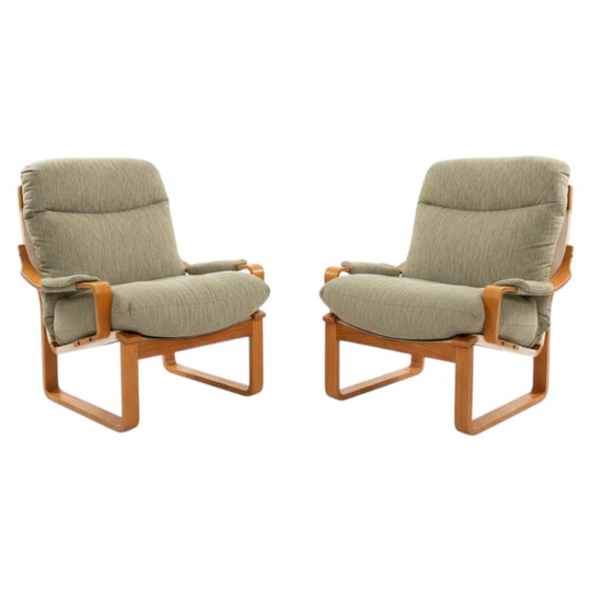 Pair of Tessa Monaco Armchairs – Sage Green Corduroy, Original Tessa Upholstery, Canvas Slings