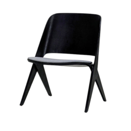 Poiat Lavitta Lounge Chair In Black Oak With Grey Padded Seat | Bazaa | Designer, Vintage and Antique Furniture