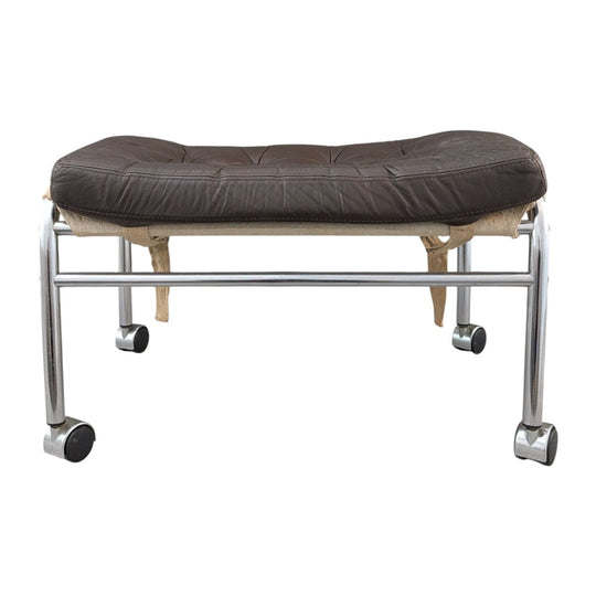 Post Modern Leather Tufted Bench On Casters | Bruno Mathsson For DUX