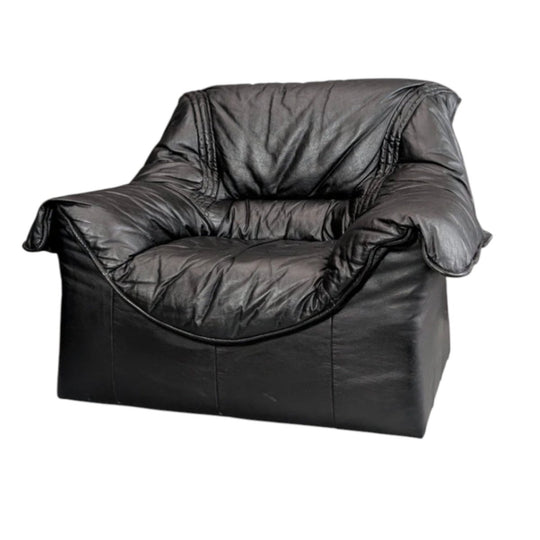 Postmodern Leather Lounge Armchair, Italy, 1980s