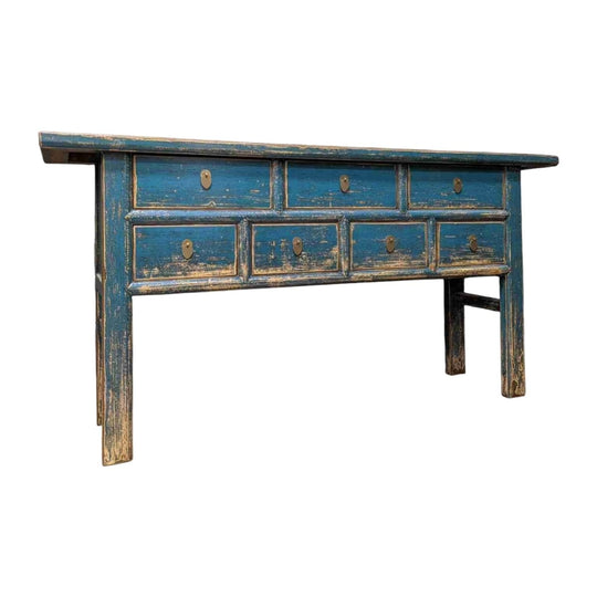 Provincial Style Blue Chinese Lacquered Hall Table