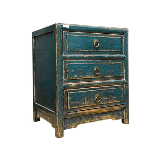 Provincial Style Chinese Blue Lacquered Side Cabinet