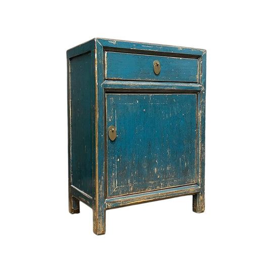Provincial Style Chinese Blue Lacquered Side Cabinet