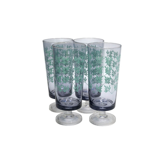 Purple Clear Footed Leaf Embossed Glasses