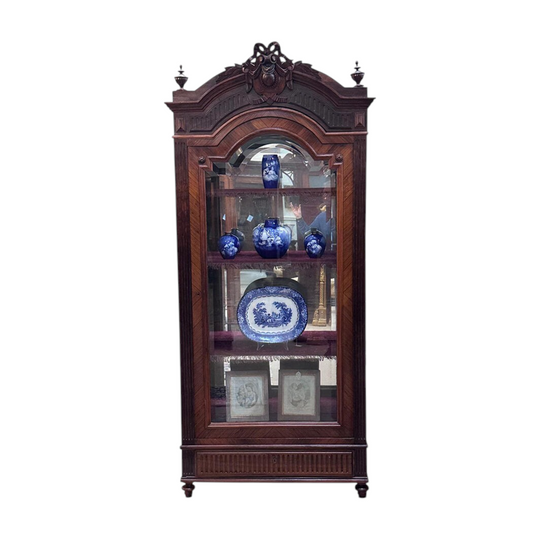 French rosewood single door vitrine with carved cartouche c.1870