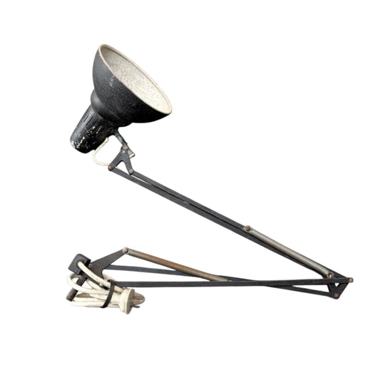 Vintage Luxo Adjustable Task Lamp With Clamp Mount | Black Enamel And Steel