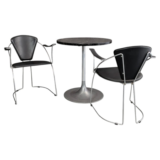 1960s Italian Tulip Table and 1970s Arrben Leather and Chrome Cantilever Chairs