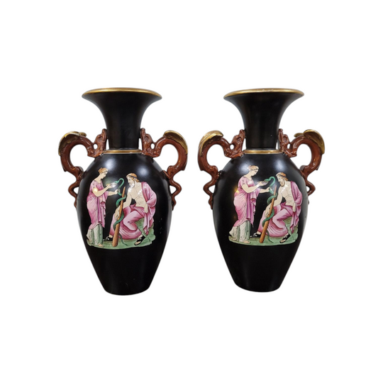 Pair of Antique 19th Century Paris Porcelain Grecian-Style Vases