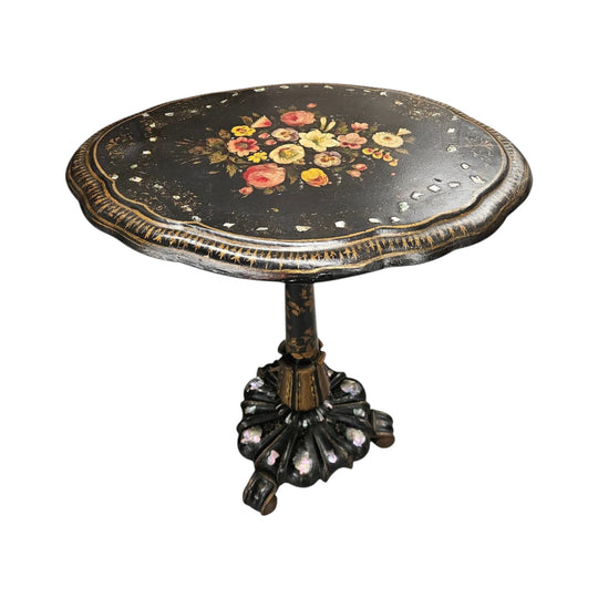 Victorian Tilt Top Paper Mache Inlaid & Hand Painted Table