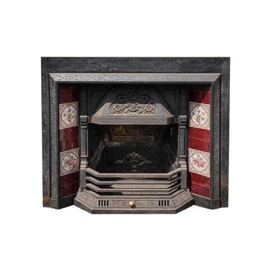 Victorian Cast Iron Fireplace with Floral Tiles