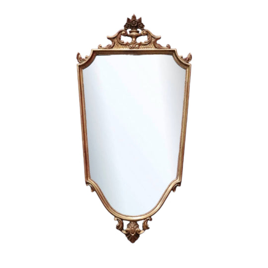 Antique Gilt Dutch Bevelled Edge Wall Hanging Mirror Shield shape with Floral details B12043