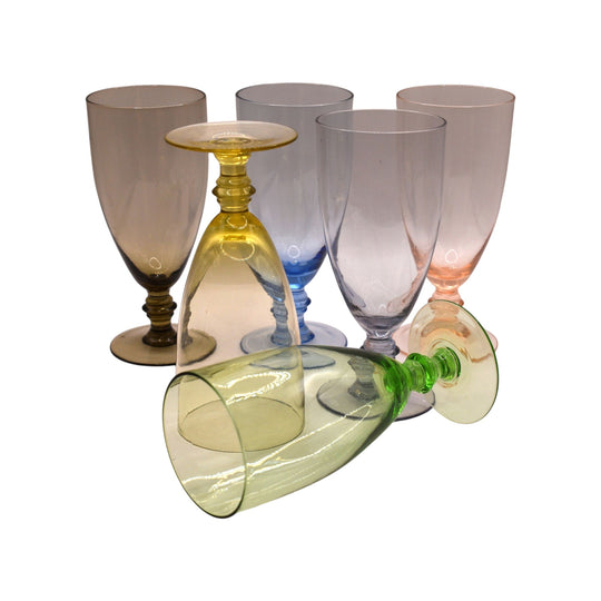 Vintage Mid-Century Pastel Harlequin Goblets – Set of 6