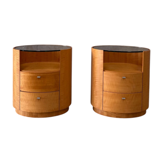 Vintage Pair of Figured Timber Veneer Bedside Tables